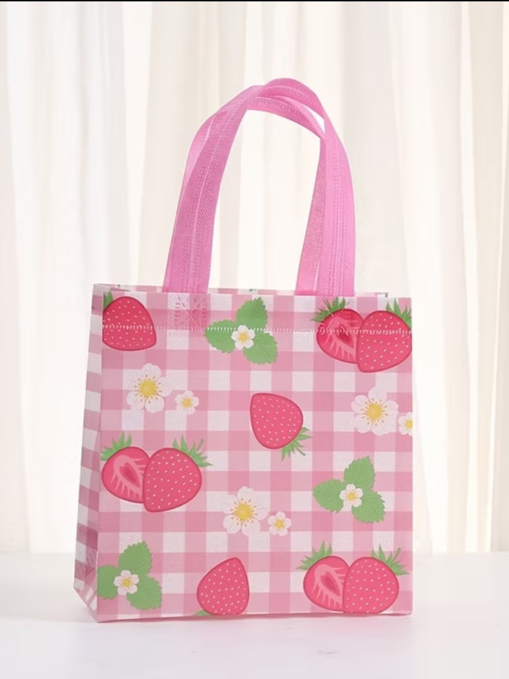 12 Strawberry Reusable Gift Bags Party Favor Tote Bags Tea Party Summer π - Picture 5 of 12
